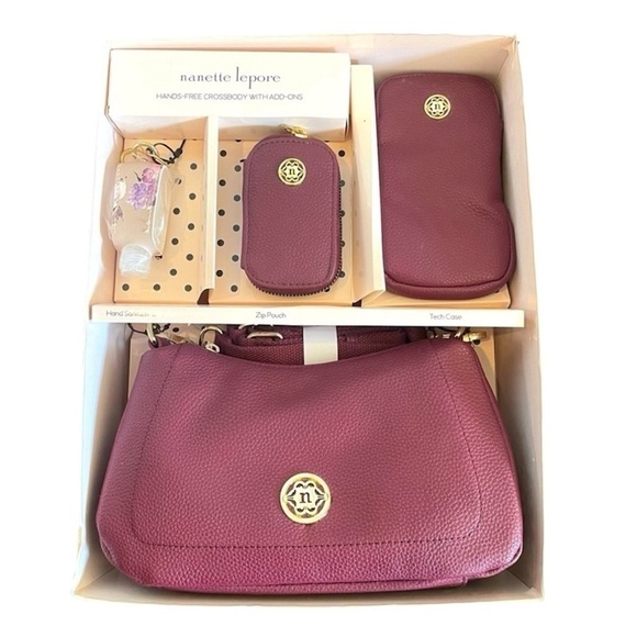 New NANETTE LEPORE Burgundy Faux Leather Vegan Crossbody With Add-Ons 4Pc Set - Picture 1 of 4